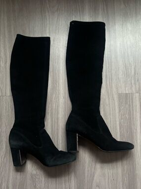 Donald J. Pliner Black Suede Knee-High Boots Heel Stretch Shaft Slim